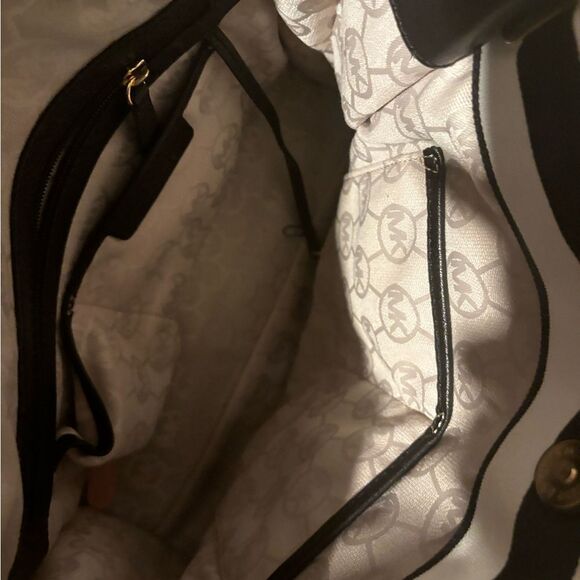 MICHAEL KORS handbag HAMILTON LARGE purse BLACK WHITE STRIPED TOTE shoulder BAG - Picture 6 of 11